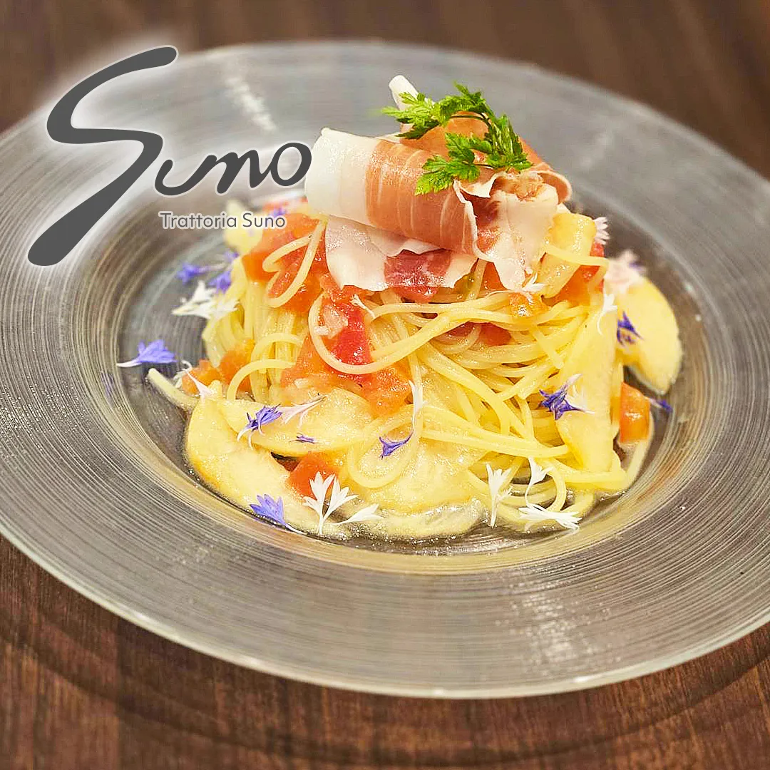 【山梨県産桃と生ハムの冷製パスタ】