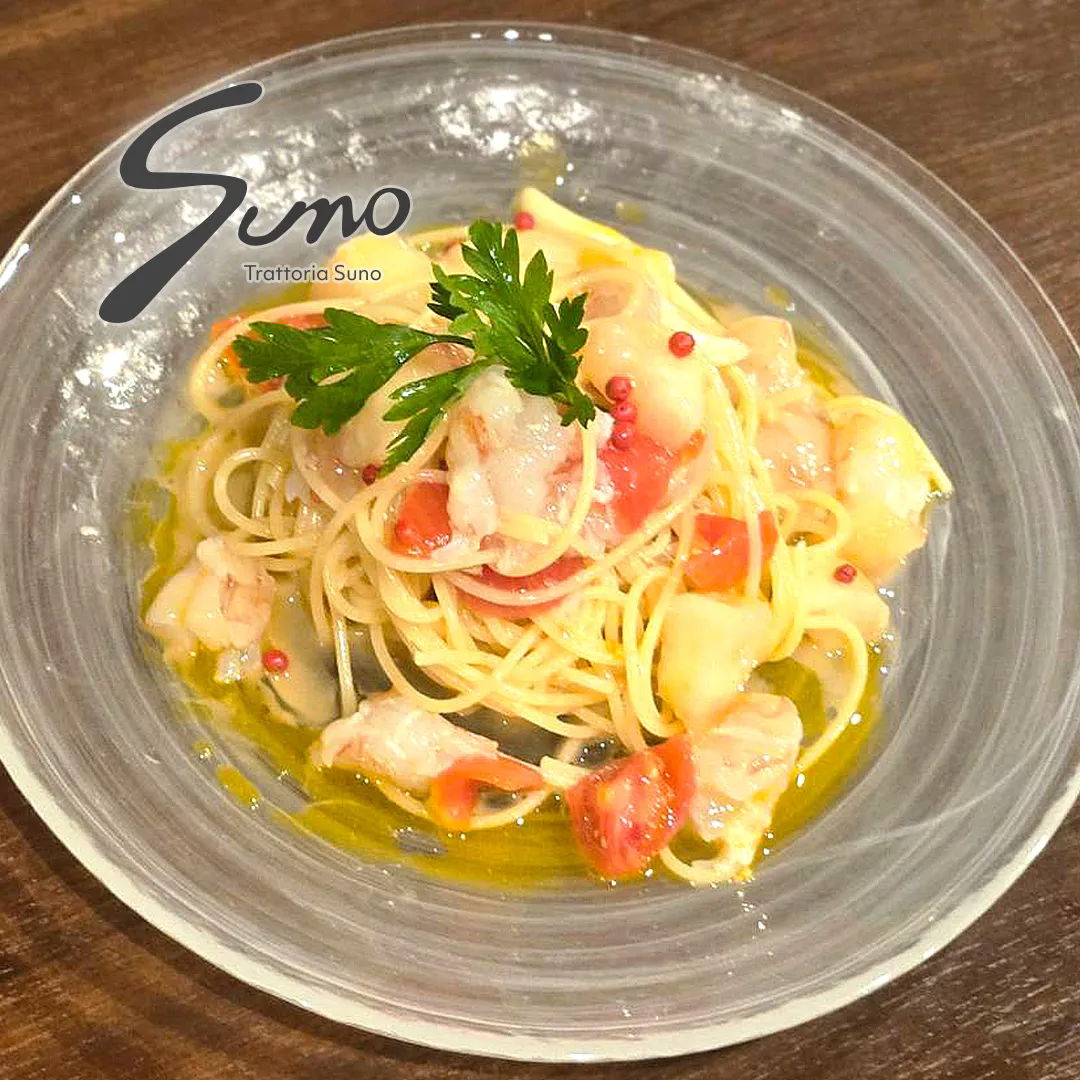 桃と海老の冷製パスタ